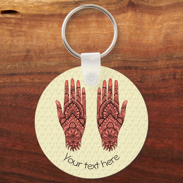 Mehndi Hand Tattoo Art Design Personalized Keychain (Front)