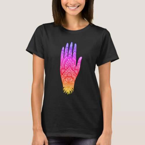 Mehndi Hand Tattoo Art Design Rainbow T_Shirt