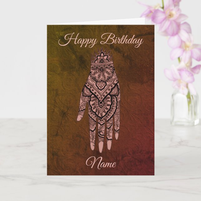 Mehndi Hand Tattoo Art Personalized Birthday  Card (Orchid)