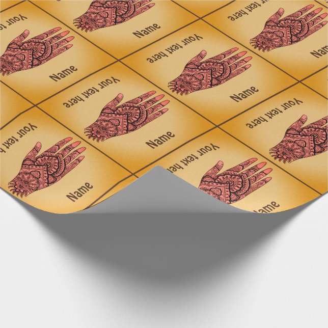 Mehndi Hand Tattoo Art Pink Design Personalized Wrapping Paper (Corner)
