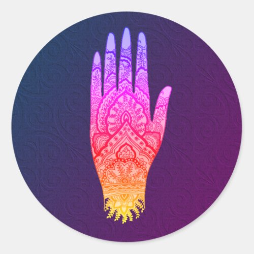 Mehndi Hand Tattoo Art Rainbow Classic Round Sticker