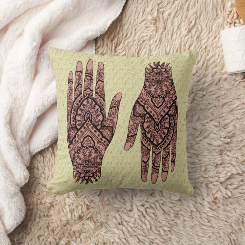 Mehndi Hand Tattoo Art  Throw Pillow