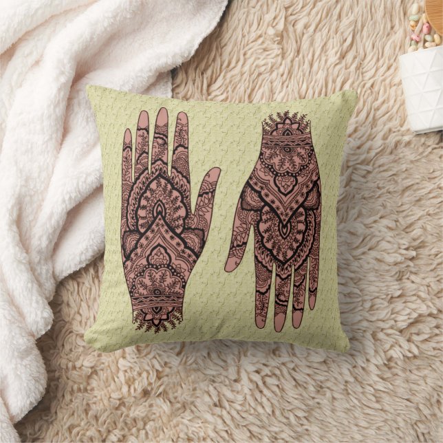 Mehndi Hand Tattoo Art  Throw Pillow (Blanket)