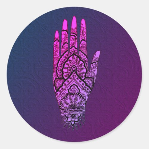 Mehndi Hand Tattoo Art Tinted Classic Round Sticker