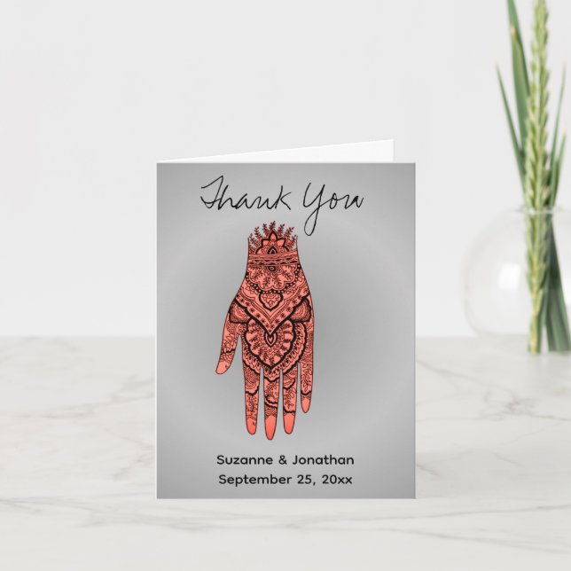 Mehndi Hand Tattoo Personalized Wedding  Thank You Card (Front)