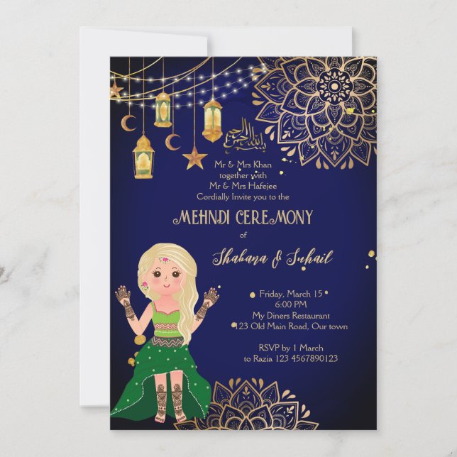 Mehndi Henna Islamic wedding invitation (Front)