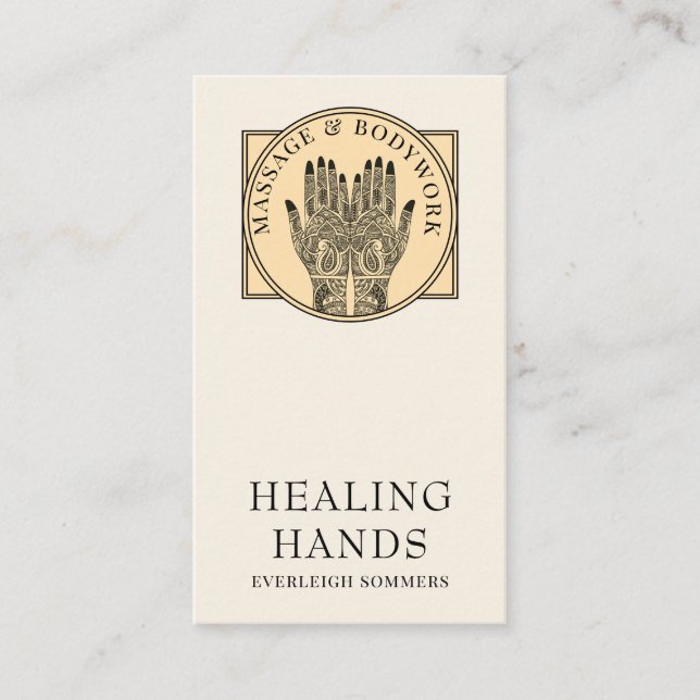 Mehndi Henna Massage Healing Arts Hands Business C Business Card (Front)