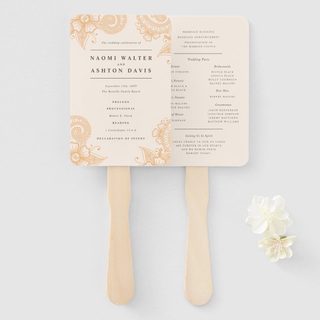 Mehndi Henna Wedding Program Hand Fan (Front and Back)