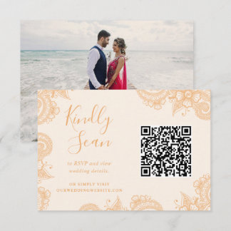 Mehndi Henna Wedding QR Code RSVP Enclosure Card