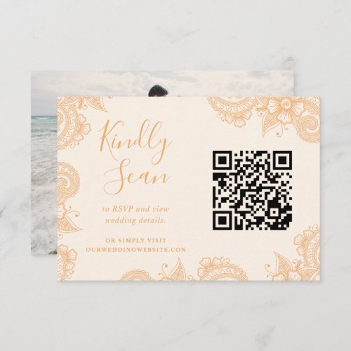 Mehndi Henna Wedding QR Code RSVP Enclosure Card