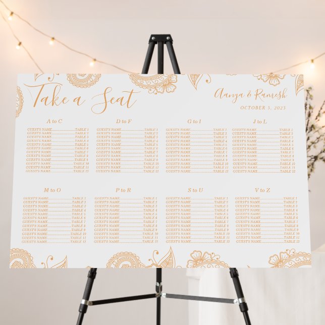 Mehndi Henna Wedding Wedding Seating Chart Foam Board (In Situ (Stand))