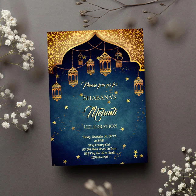 Mehndi Indian Arabian Moroccan design starry night Invitation | Zazzle