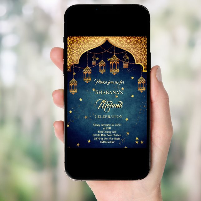 Mehndi Indian Arabian Moroccan design starry night Invitation (Front Digital)
