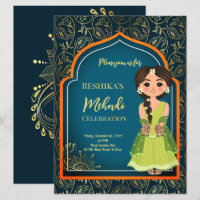 Mehndi Indian Arabian patterns design teal green