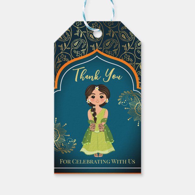 Mehndi Indian Arabian patterns design teal green  Gift Tags (Front)
