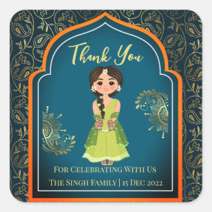 Mehndi Indian Arabian patterns design teal green Square Sticker