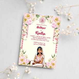 Mehndi Indian wedding cute bride in ivory pink Invitation