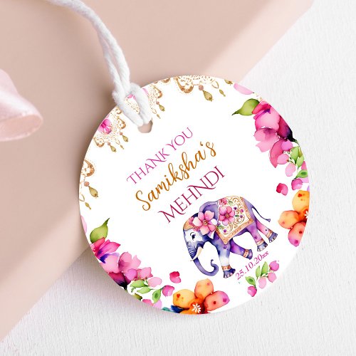 Mehndi Indian wedding elephant pink flowers favor Favor Tags