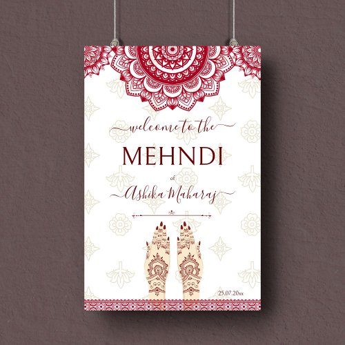 Mehndi Indian wedding maroon mandalas welcome sign