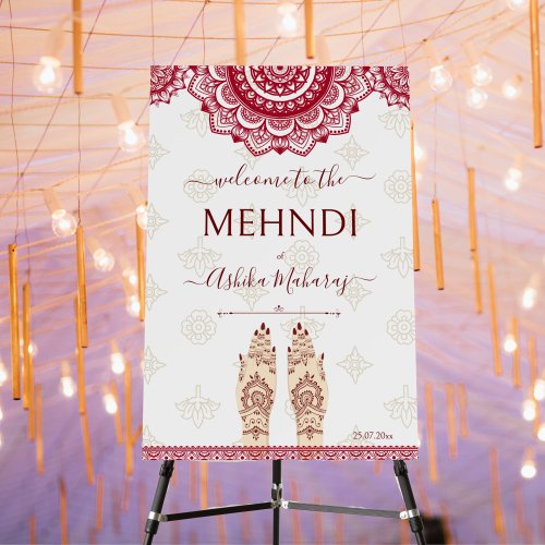 Mehndi Indian wedding maroon mandalas welcome sign