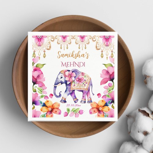 Mehndi Indian wedding ornate elephant tableware Napkins
