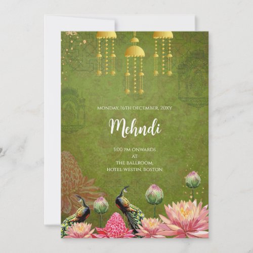 Mehndi invitation Digital Indian peacock invites