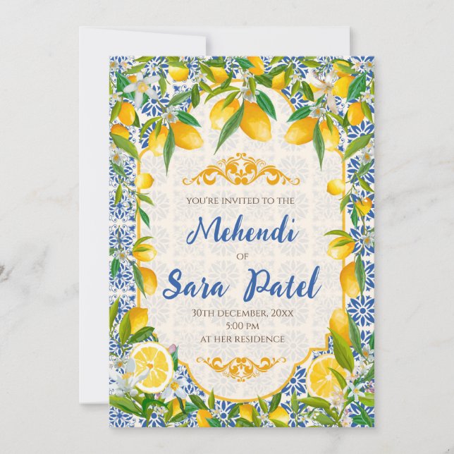 Mehndi invitations & Italian theme decor (Front)