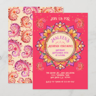 Mehndi Mandala Night Party Pink Gold Invitation