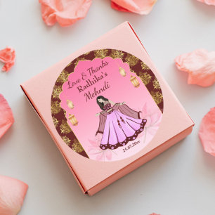 Mehndi maroon pink gold lotus Indian bride favor Classic Round Sticker