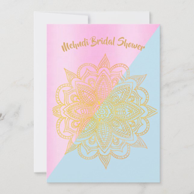 Mehndi Mehendi Blue Pink Henna Bridal Shower Invitation (Front)