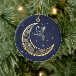 Mehndi  Moon Customizable Ceramic Ornament