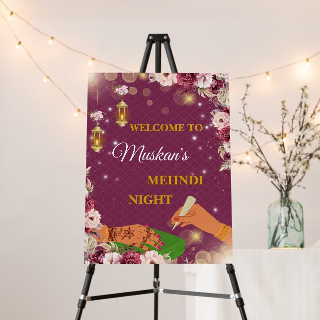 Mehndi Night Welcome Sign, Henna Welcome Board (In Situ (Stand))