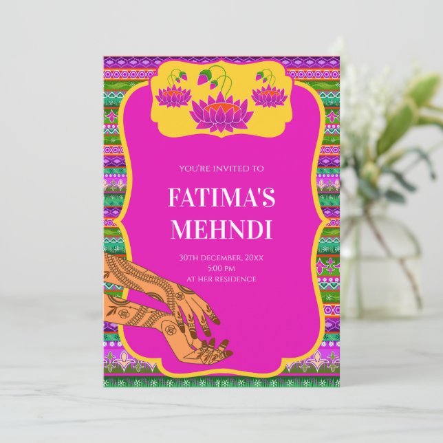 Mehndi party invitations & Henna party invites (Standing Front)