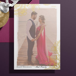 Mehndi Photo Holiday Gold Foil Card