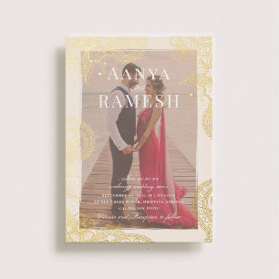 Mehndi Photo Wedding Invitation Real Gold Foil Invitation