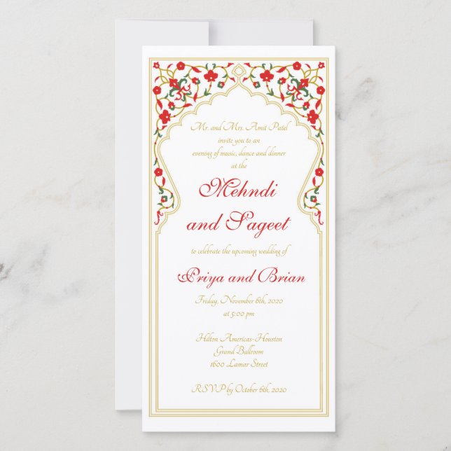 Mehndi Sageet Indian Wedding Invitation (Front)