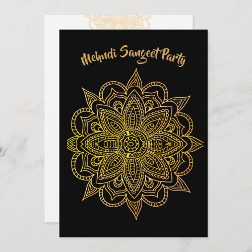 Mehndi Sangeet Black Gold Henna Party Invitation