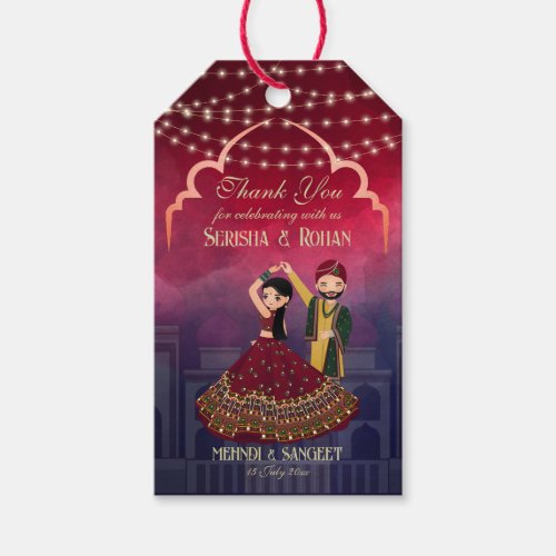 Mehndi Sangeet dancing couple dark blue custom  Gift Tags