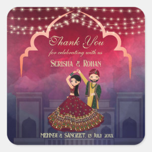 Mehndi Sangeet dancing couple dark blue custom Square Sticker