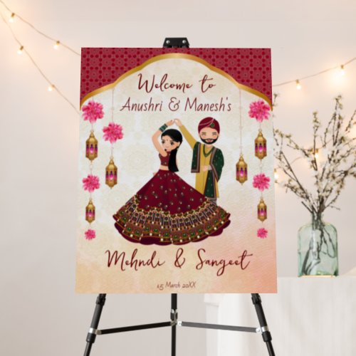 Mehndi sangeet dancing Indian couple lotus Arabian Foam Board