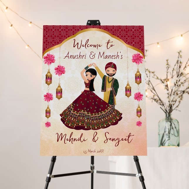 Mehndi sangeet dancing Indian couple lotus Arabian Foam Board (In Situ (Stand))