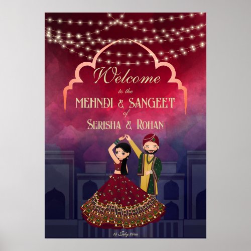 Mehndi Sangeet fairy lights dancing couple welcome Poster