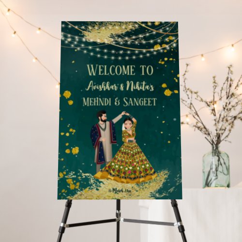 Mehndi sangeet green with dancing couple welcome  foam board