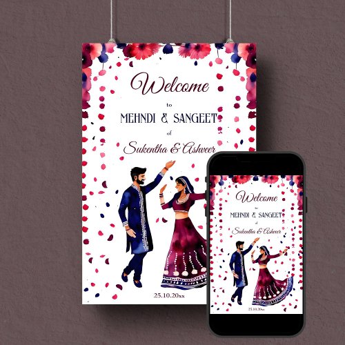 Mehndi Sangeet Indian wedding modern welcome sign