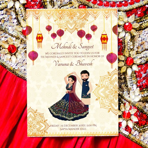Mehndi  sangeet invitation cute Indian couple