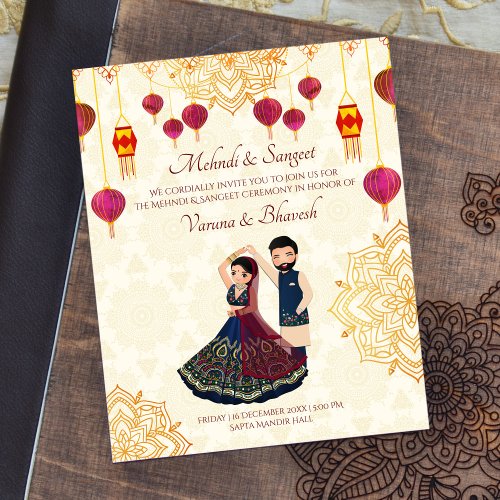 Mehndi  sangeet invitation cute Indian couple