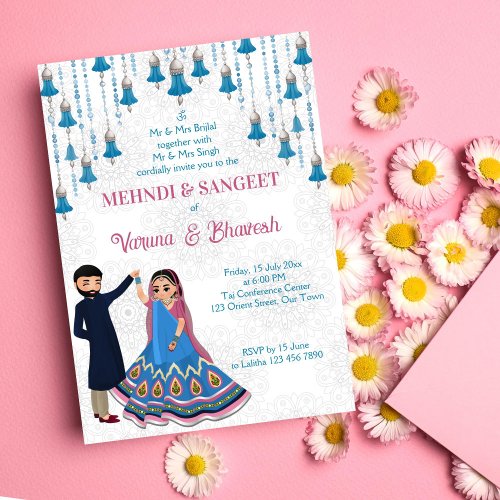 Mehndi sangeet invite dancing cute Indian couple