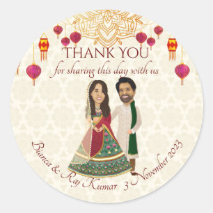 Mehndi & sangeet manadala and cute Indian couple Classic Round Sticker