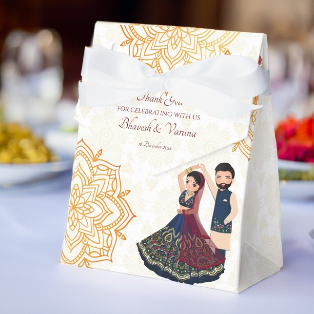Mehndi & sangeet manadala and cute Indian couple Favor Boxes (Mehndi & sangeet manadala and cute Indian couple Favor Box)