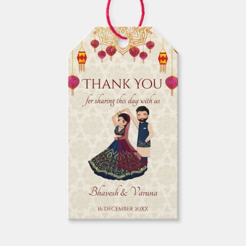 Mehndi  sangeet manadala and cute Indian couple Gift Tags